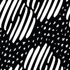 Seamless pattern with black and white striped. Hand drawn black and yellow paint strokes. Grunge style. Hand-drawn stripes, brush strokes, stars. Beautiful  fashionable floral exotic background.