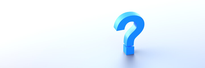Blue question mark background with empty space on left side. 3D Rendering.