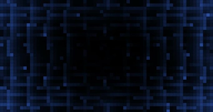 A blue cyber background with flickering square dots and black space in the middle. Looped 4k video.