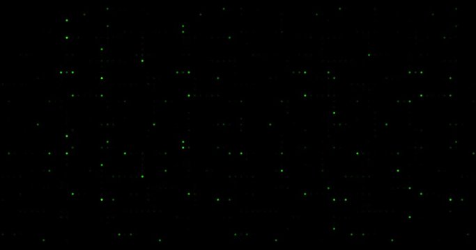 Flickering green dots on  black - techno looped background like white noise. 4k looped video.