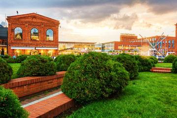Manufaktura in Lodz at the sunset time - Amazing Building with Red Bricks  - obrazy, fototapety, plakaty