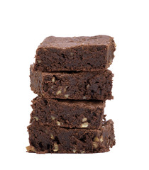 square baked pieces of chocolate brownie pie with walnuts