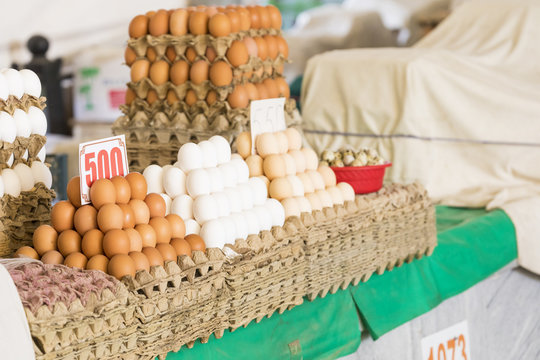 Eggs for sale at traditional uzbekistan bazaar.
