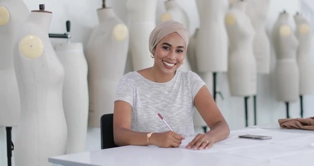 Portrait of muslim female student fashion designer