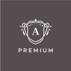 Luxury A-Initial Logo frame symbol, Luxury and graceful floral monogram design dark background