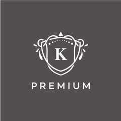 Luxury K Initial Logo frame symbol, Luxury and graceful floral monogram design dark background