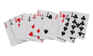 Playing cards for poker and gambling, isolated on white background with clipping path