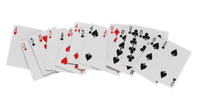 Playing cards for poker and gambling, isolated on white background with clipping path