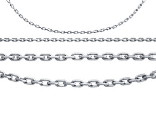 collection of seamless metal chains colored silver 3d render on white - 221270861