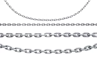 Foto op Plexiglas collection of seamless metal chains colored silver 3d render on white © nosorogua