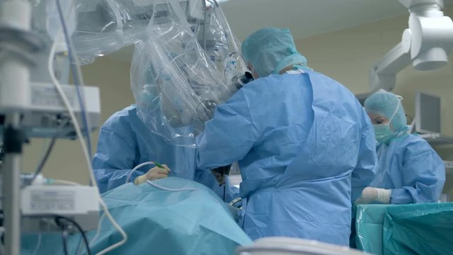 Minimal invasive surgery is getting carried out by a team of doctors