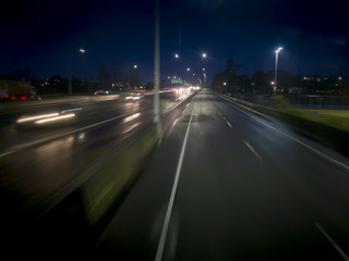 Busy motorway at night in Auckland