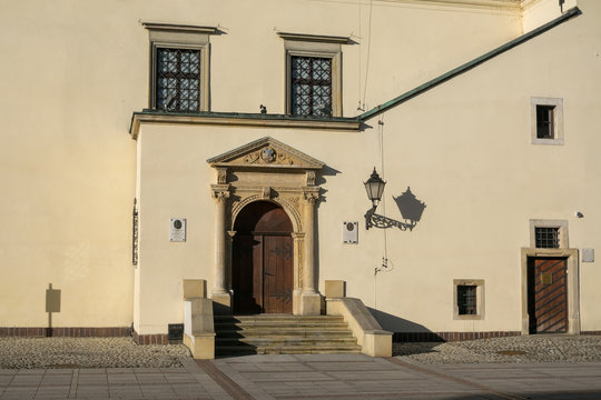 Renaissance portal of town hall of old town in Tarnow, Poland