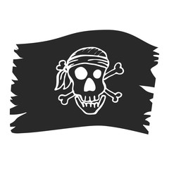Jolly Roger skull,  pirate skull on a black flag.  Piracy symbols of captain skull.