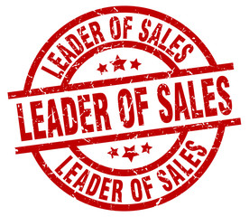 leader of sales round red grunge stamp