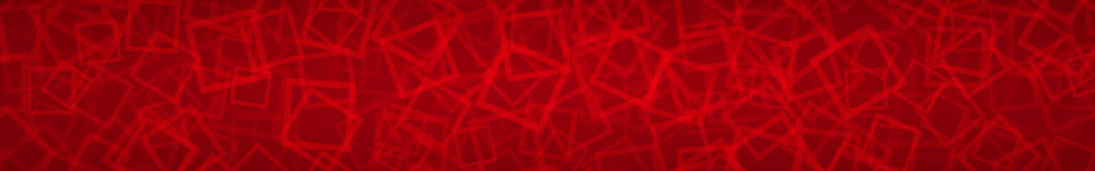 Abstract horizontal banner of randomly arranged contours of squares on red background