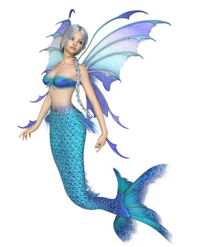 Bright Blue Mermaid Fairy - fantasy illustration