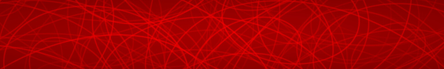 Abstract horizontal banner of randomly arranged contours of elipses on red background
