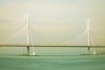 cable-stayed bridge on the river in the afternoon