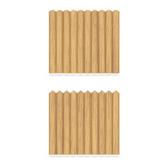 Wooden garden fence made of boards, fastened with metal nails. Vector illustration with shadow