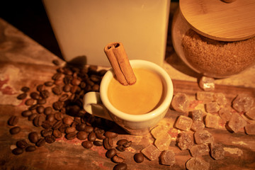 Espresso coffee beans and brown sugar