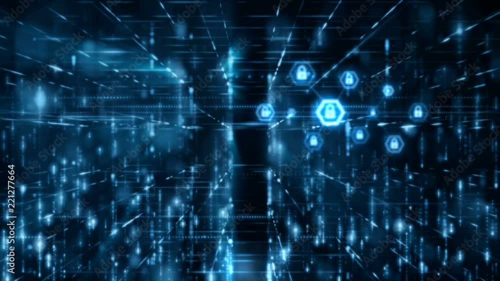 Poster 4k network security concept abstract background lock pad in the hexagon shape with connection line p