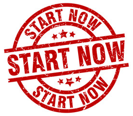 start now round red grunge stamp