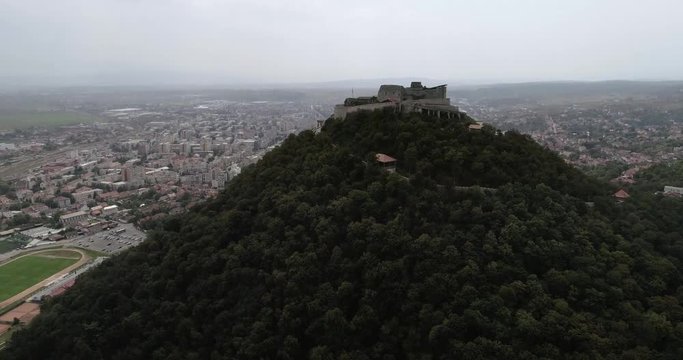 Aerial view of Deva on a cloudy day.