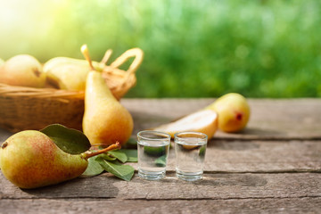 Homemade fruit peer brandy in shot glass