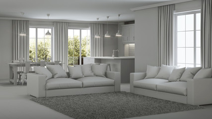 Modern house interior. Repairs. Gray interior.  3D rendering.