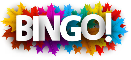 Autumn bingo card with colorful maple leaves.