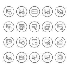 Set round line icons of credit card
