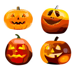 Cute halloween pumpkins. Isolated on white background. Flat style vector illustration.