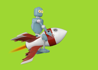robot on rocket 3d render