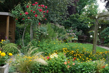 Flower garden and lawn