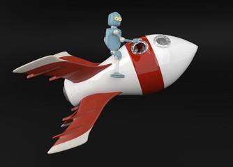 robot on rocket 3d render