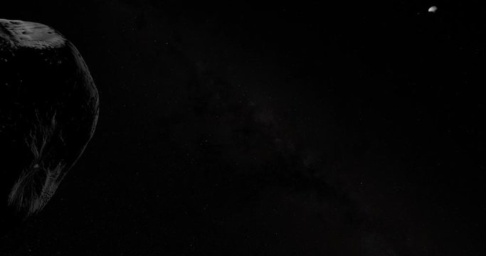 Satellite Phobos, Mars I, orbiting in the space with moon Deimos at background