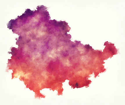 Thuringia federal state watercolor map of Germany in front of a white background