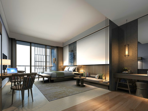 3d render of luxury modern hotel room