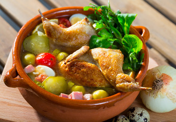 Solyanka with quails and vegetables