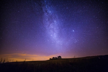 Shooting Stars, Milky Way and Starry Sky over Country Fields before Dawn - Square Version