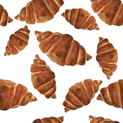 watercolor Bakery seamless pattern. Hand drawn vector illustration Croissant