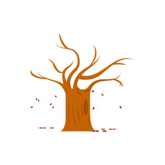 Abstract Dry Autumn Oak Tree Vector Art Illustration Design