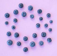 Delicious freshly picked bluberry on pink background with copyspace. Healthy food concept.