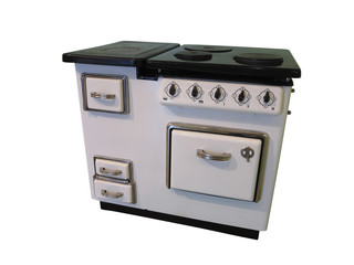 White old vintage retro kitchen stove isolated on white background