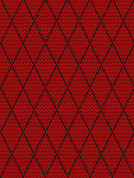 Seamless knitted pattern with black rhombuses on a red background. Argyle print. Checkered background. Vector illustration