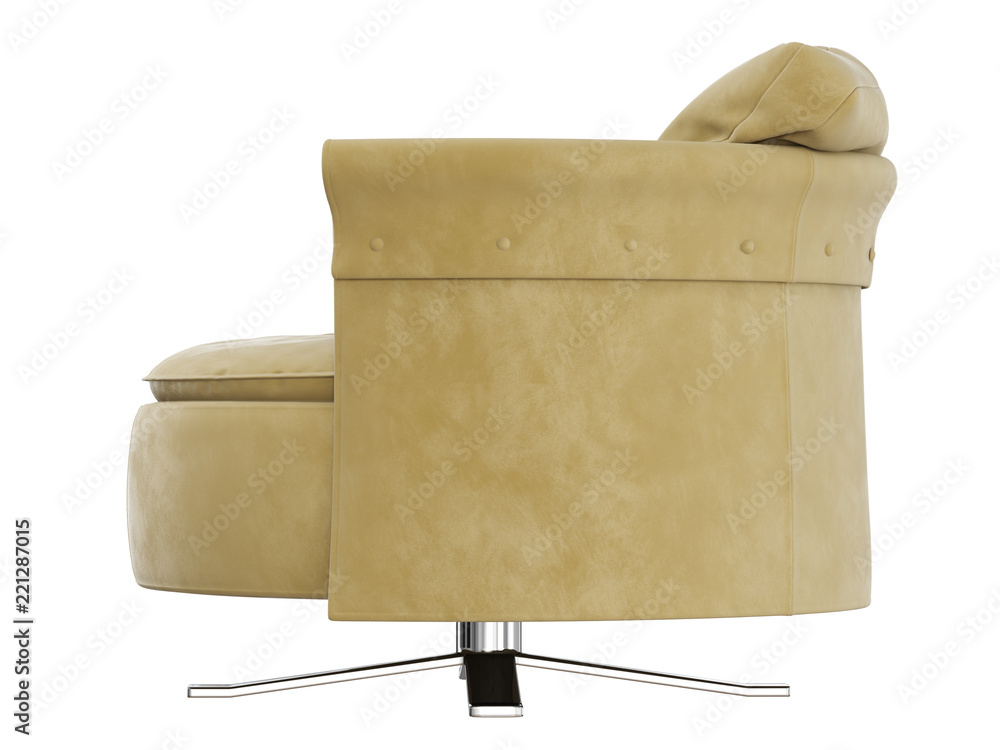 Poster soft round chair with cushion side view 3d rendering