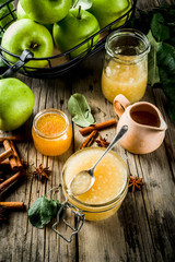 Homemade apple jam or sauce, with green apples and spices