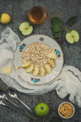 oatmeal for breakfast with fruit - healthy and healthy food. . food background. top view
