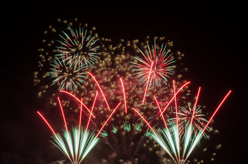 Beautiful fireworks on dark sky in Pattaya Thailand.